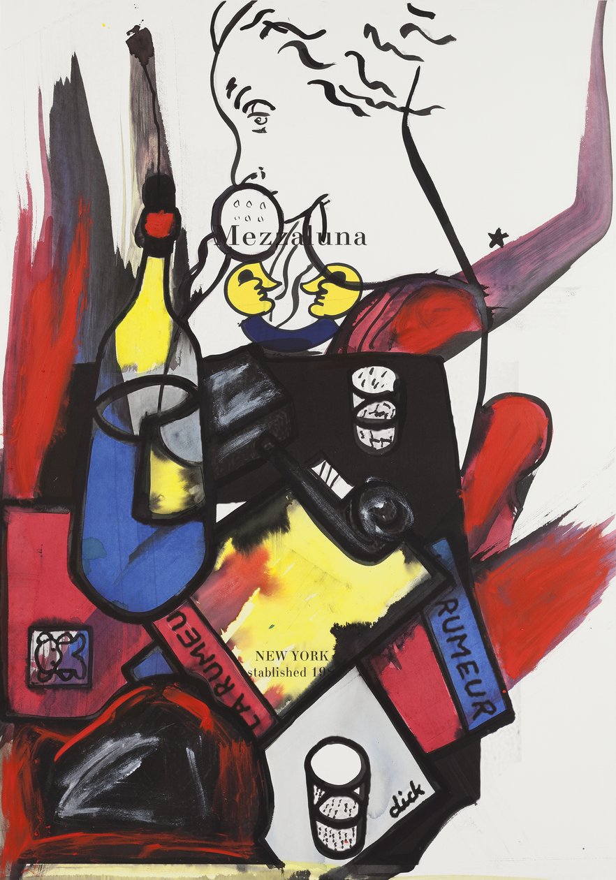 Long Distance Phone Call, 2015 (blandteknik på akvarellpapper monterat på panel med recept på baksidan) av Jay Batlle