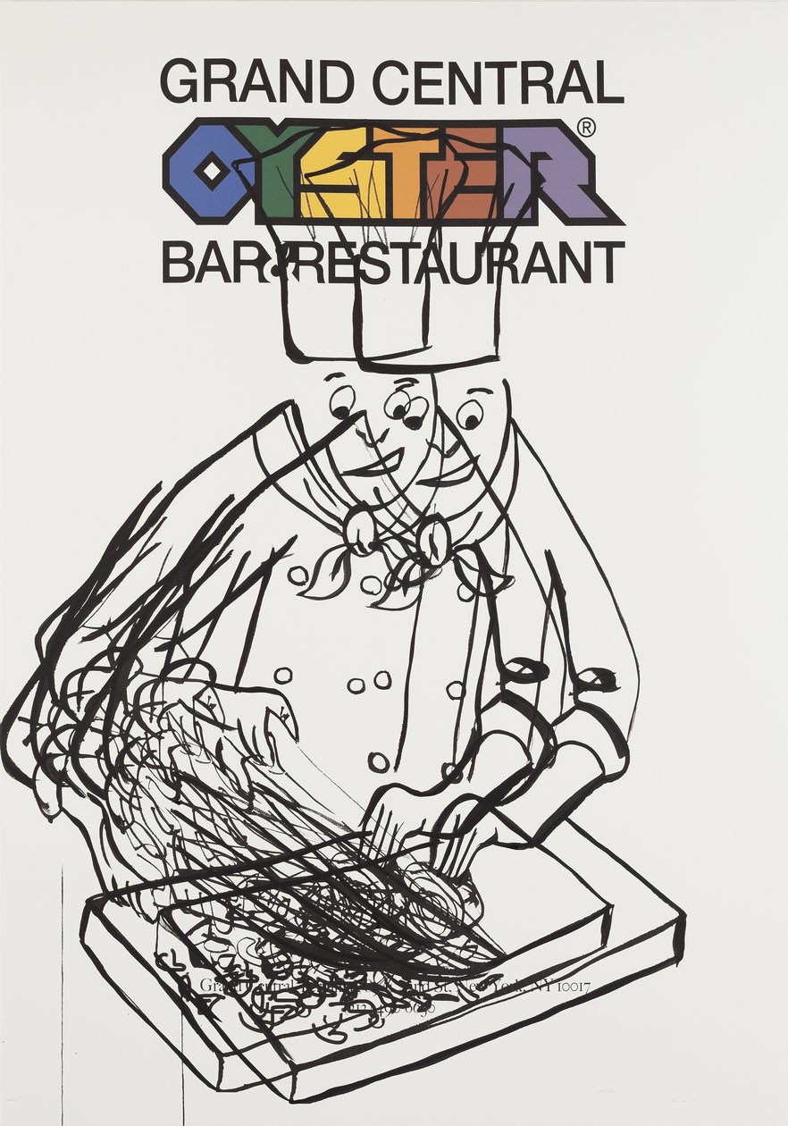 Oyster Bar, 2015 (blandteknik på akvarellpapper monterat på panel med recept på baksidan) av Jay Batlle
