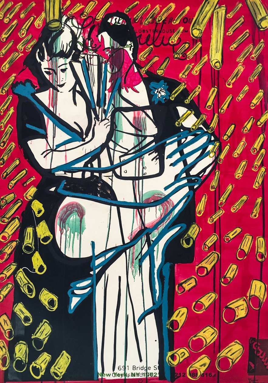 Rigatoni Rain Romance, 2016 (blandteknik på akvarellpapper monterat på panel med recept på baksidan) av Jay Batlle
