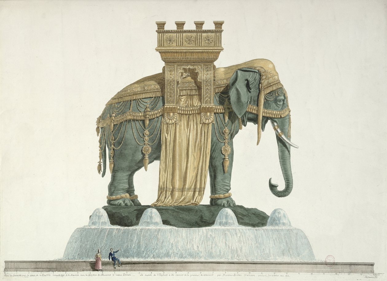 Design för elefantfontänen på Place de la Bastille, 1813-14 av Jean Antoine Alavoine