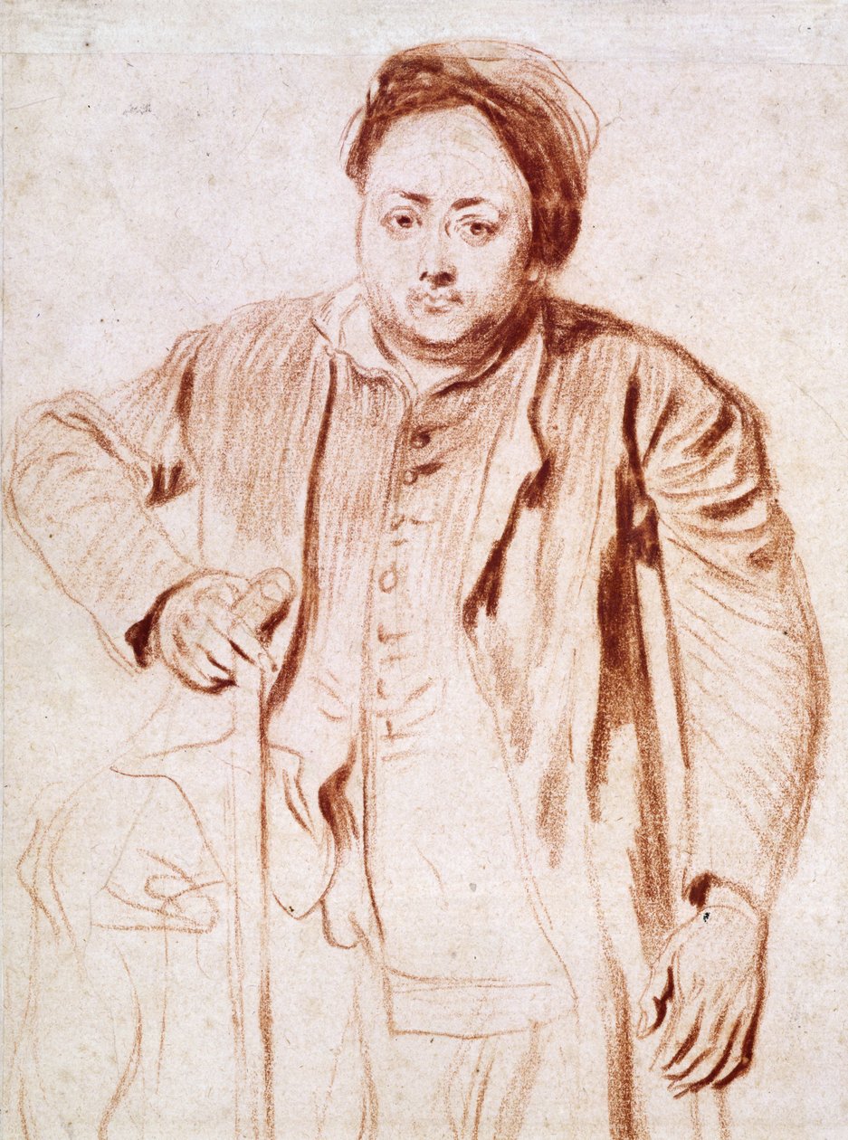 2266 Antonie de la Rogue, Man on Crutches, c.1714 (krita på papper) av Jean Antoine Watteau