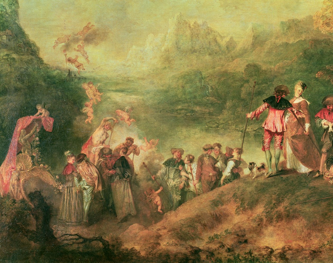 Ombordstigning för Cythera, 1717 olja på duk detalj av 3755 av Jean Antoine Watteau
