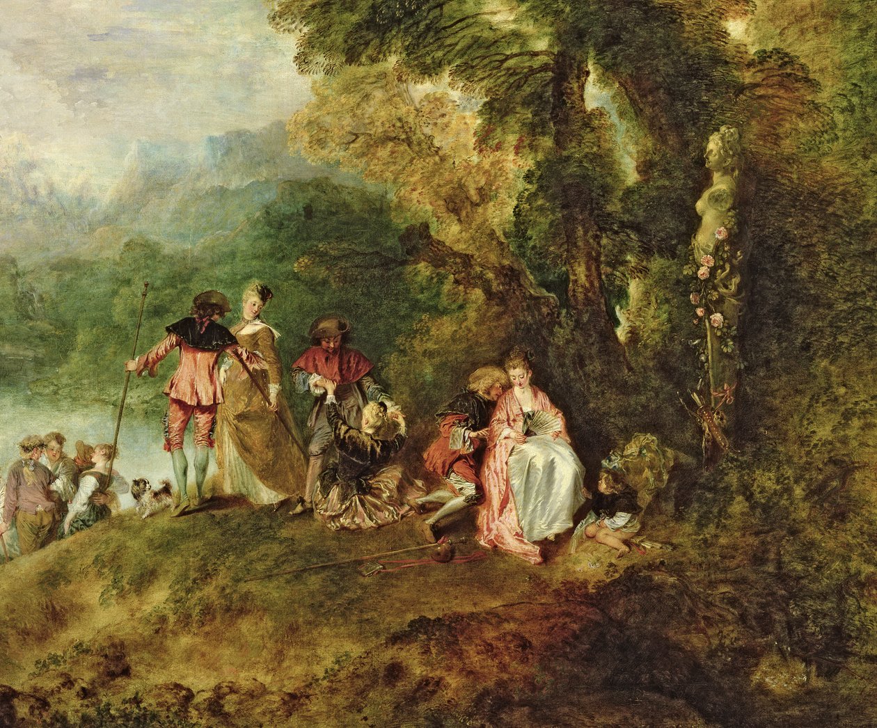 Ombordstigning för Cythera, 1717 olja på duk detalj av 3755 av Jean Antoine Watteau