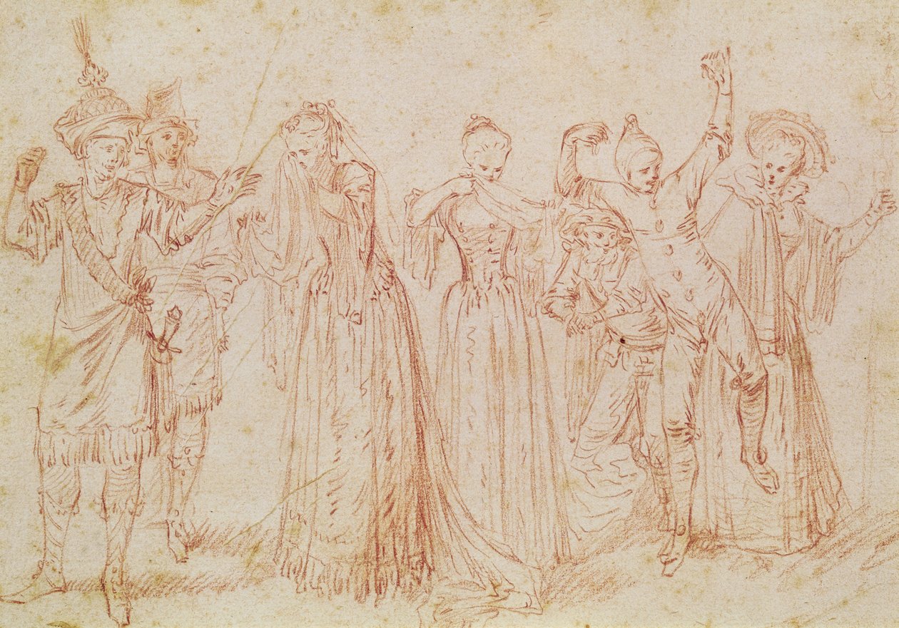Grupp av komiska och tragiska skådespelare av Jean Antoine Watteau