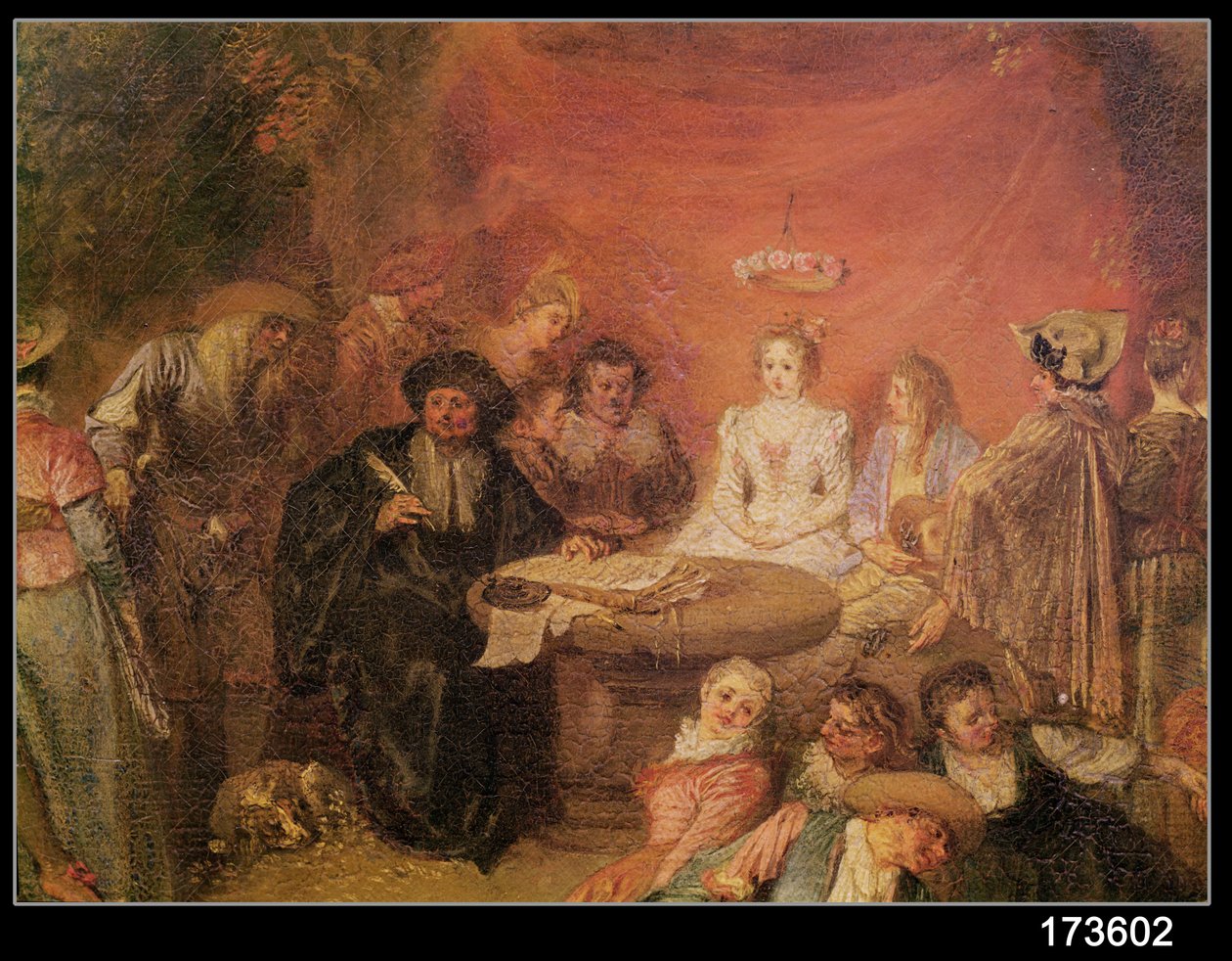 Brudparets bord, detalj från äktenskapskontraktet, ca 1712-13 (detalj av 38782) av Jean Antoine Watteau