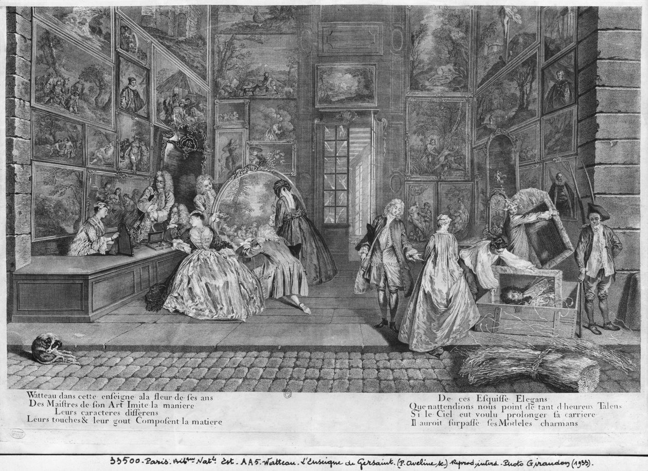 Gersaints butiksskylt, graverad av Pierre Aveline (ca 1656-1722) ca 1720 av Jean Antoine Watteau