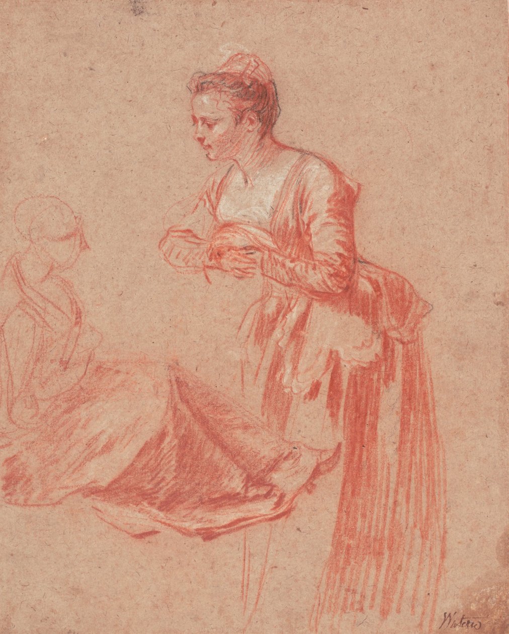 Tvåfigurstudier av en ung kvinna, 1715-1717 av Jean Antoine Watteau