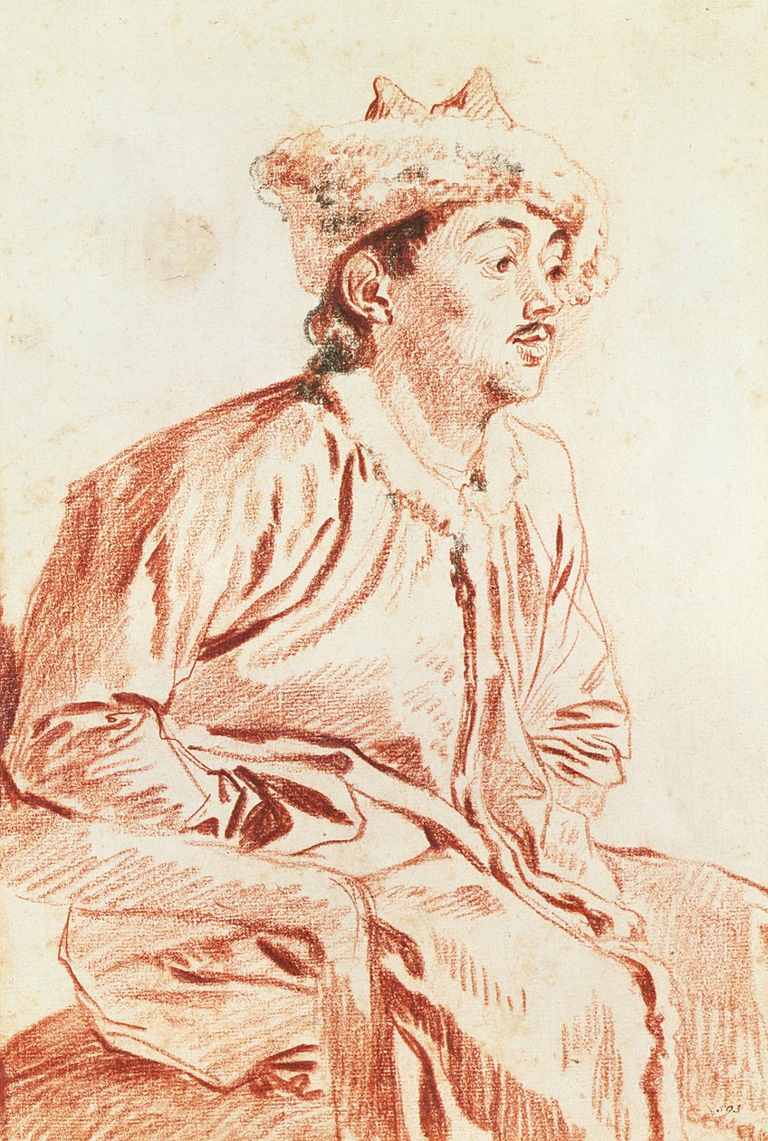 Ung man i orientalisk kostym (teckning) av Jean Antoine Watteau