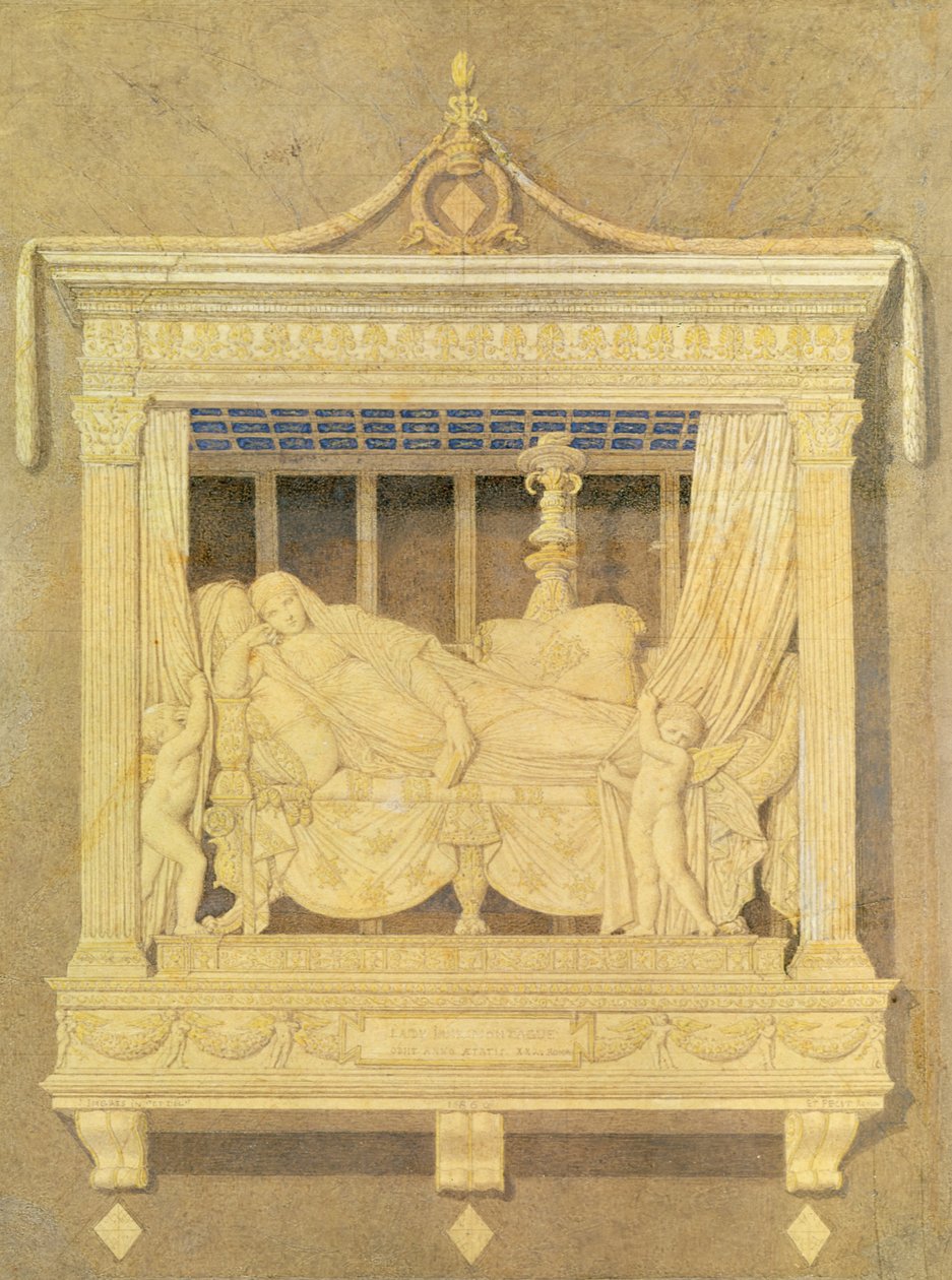Utkast till Lady Montagues grav, 1860 (röd blyertspenna på papper) av Jean Auguste Dominique Ingres