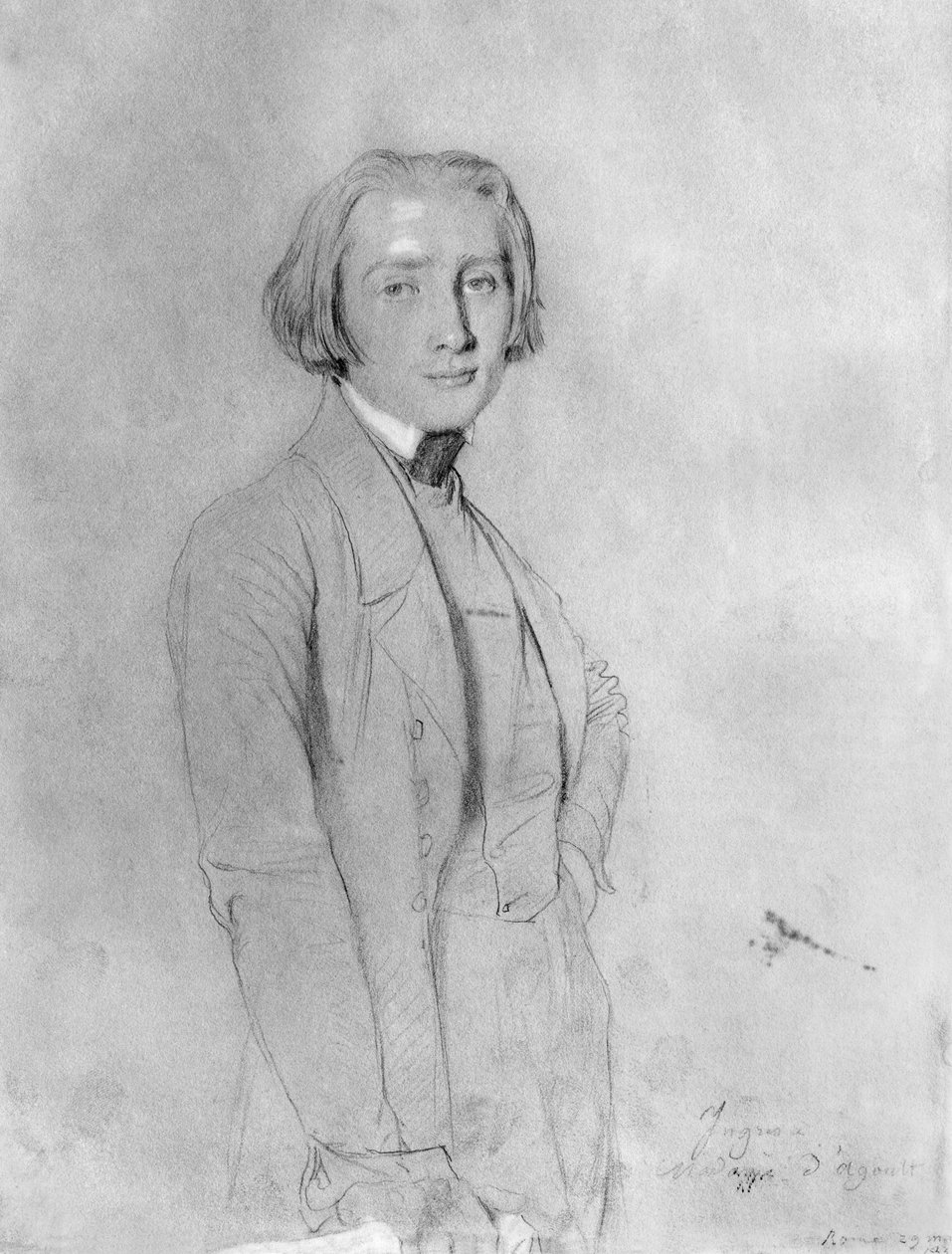 Franz Liszt (1811-86) Rom, 29 maj 1839 (grafit och vita höjdpunkter på papper) av Jean Auguste Dominique Ingres