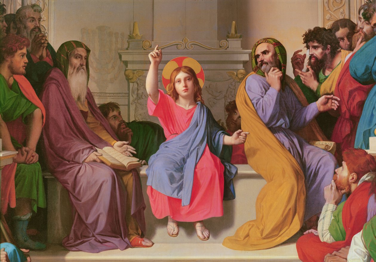 Jesus bland läkarnas detalj av Jesus, 1862 olja på duk av Jean Auguste Dominique Ingres