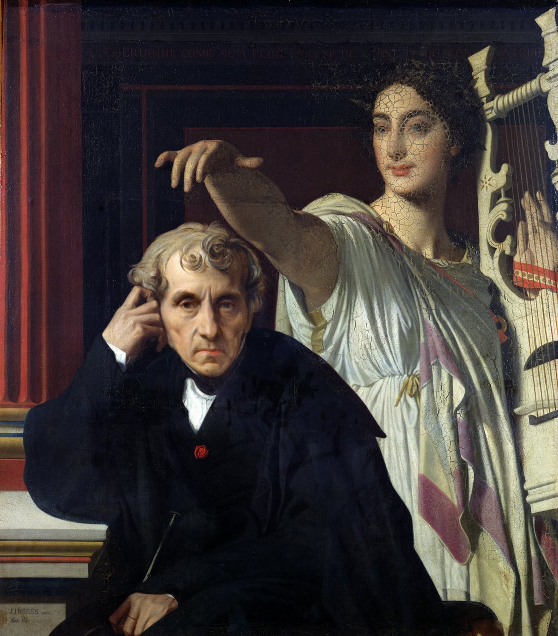 Porträtt av den italienska kompositören Cherubini (1760-1842) och Muse of Lyrical Poetry, 1842 av Jean Auguste Dominique Ingres