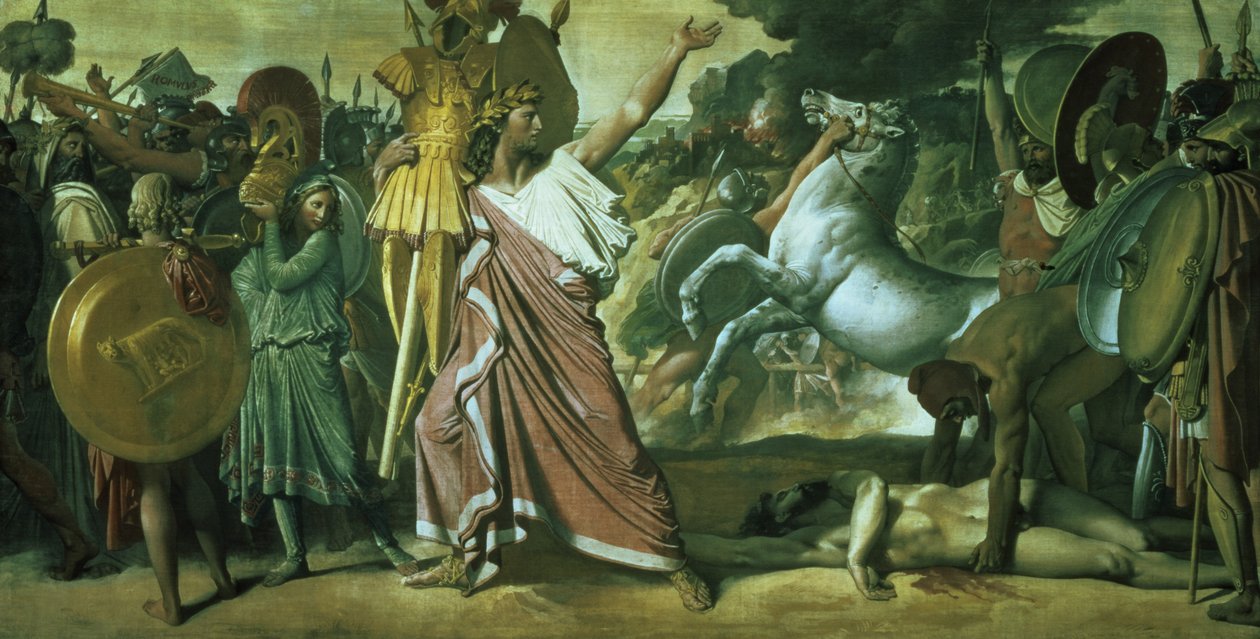 Romulus, erövrare av Acron, tar sitt byte till Jupitertemplet, 1812 av Jean Auguste Dominique Ingres