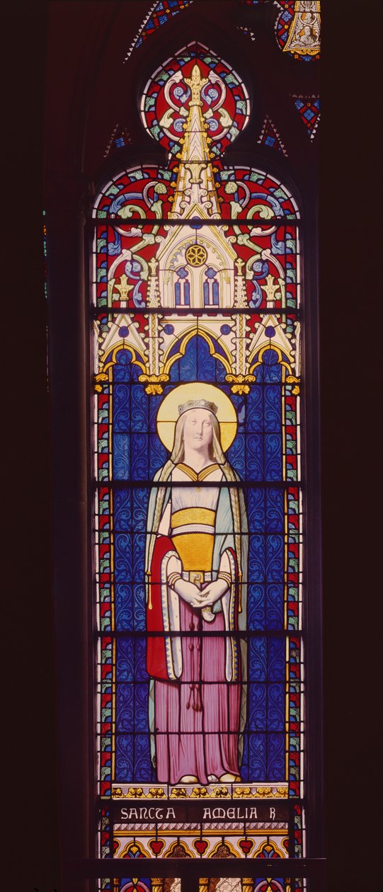 Fönster som visar Marie-Amelie de Bourbon-Sicile (1782-1866) som St. Amelia, Sevres Workshop (målat glas) av Jean Auguste Dominique Ingres