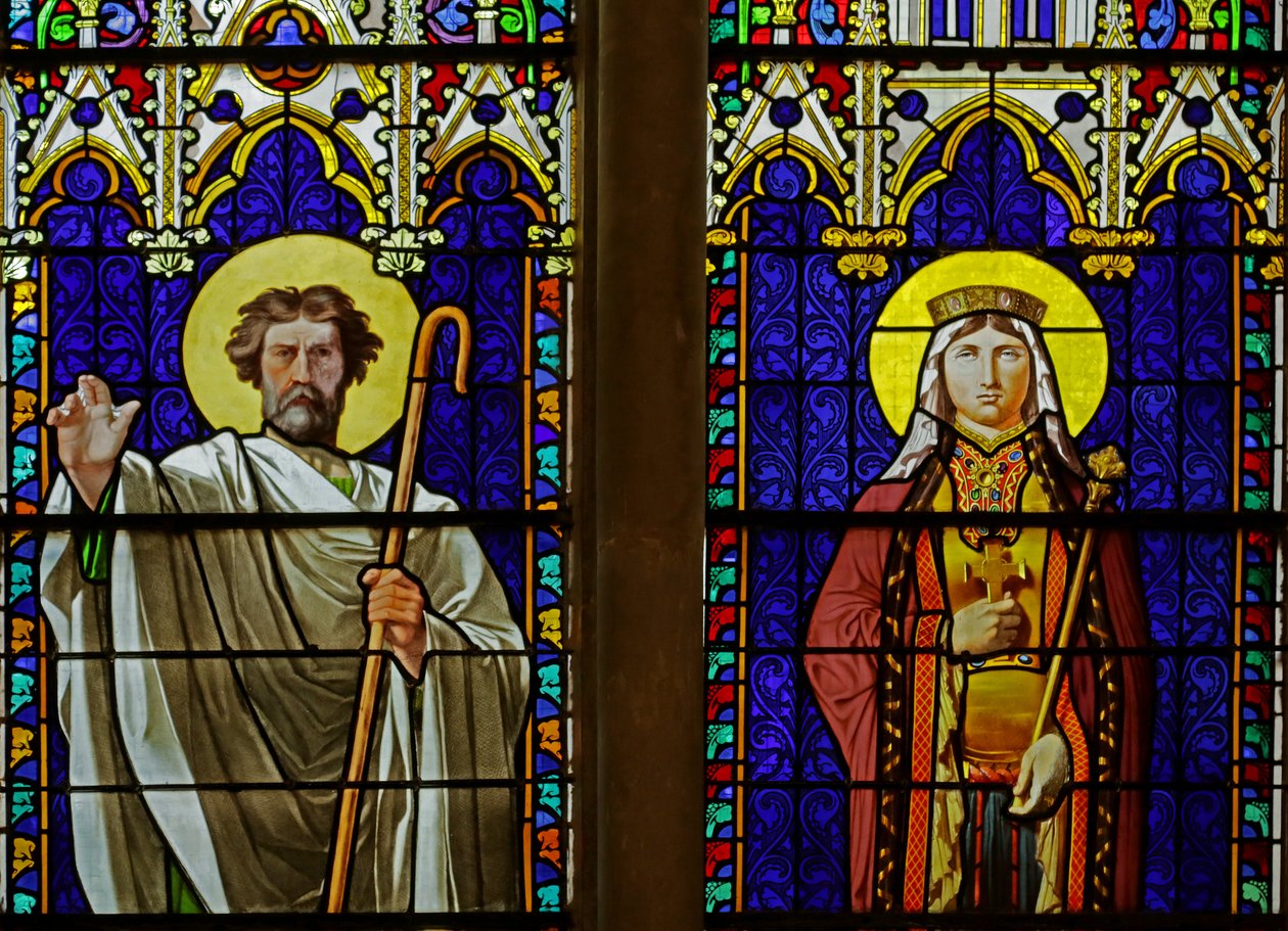Fönster som visar kungliga heliga: Saint Denis och Saint Clotilde (målat glas) av Jean Auguste Dominique Ingres
