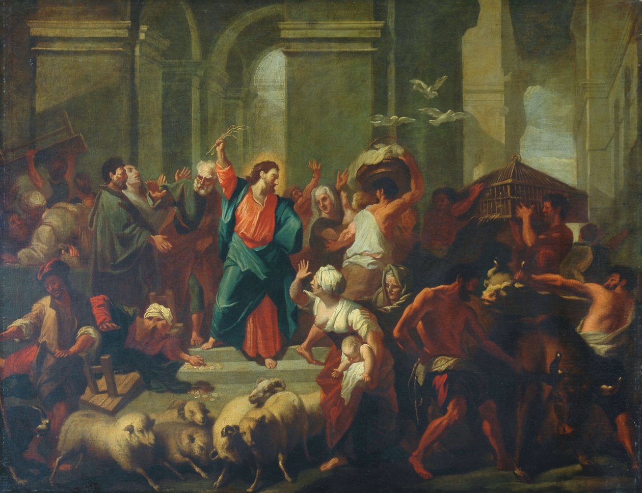 Kristus utvisar säljarna från templet (olja på duk, fodrad om av Jean Baptiste  attr. to Jouvenet