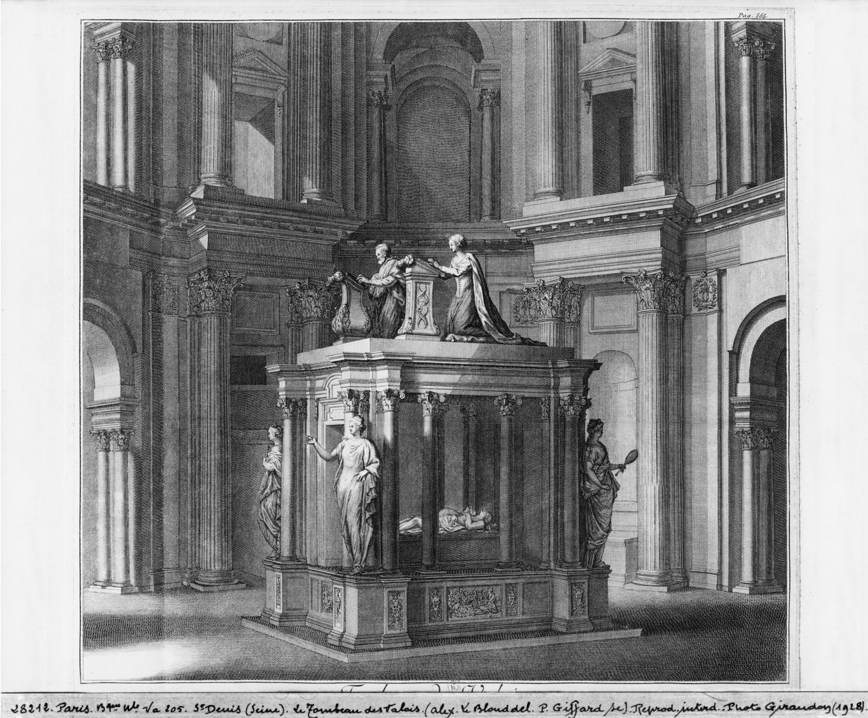 Henri II och Catherine de Medicis grav i Valois mausoleum, illustration från 