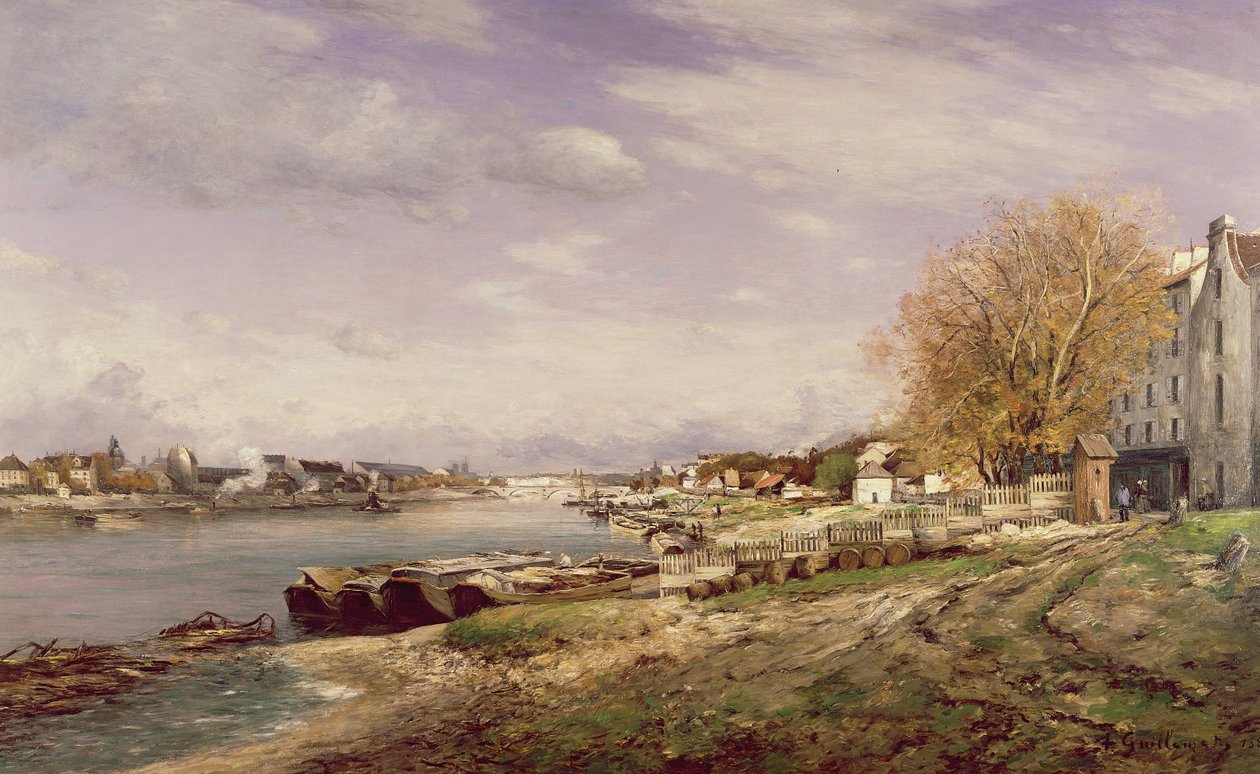 Utsikt över hamnen i Bercy, Paris, 1880 av Jean Baptiste Antoine Guillemet