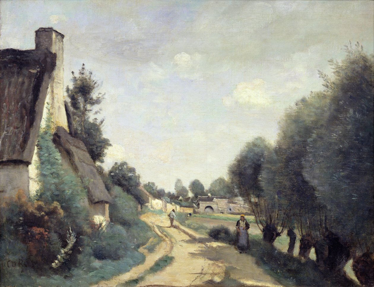 En väg nära Arras, eller stugor, c.1842 av Jean Baptiste Camille Corot