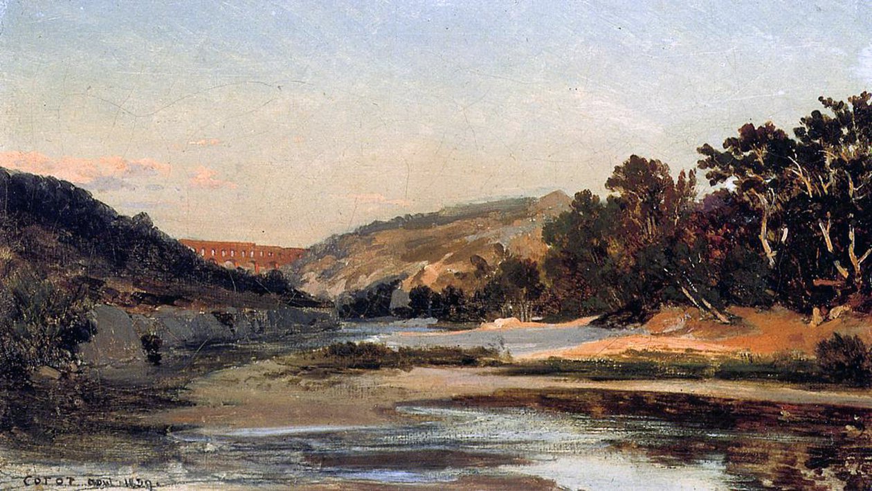 Akvedukt, 1839 (olja på papper på duk) av Jean Baptiste Camille Corot