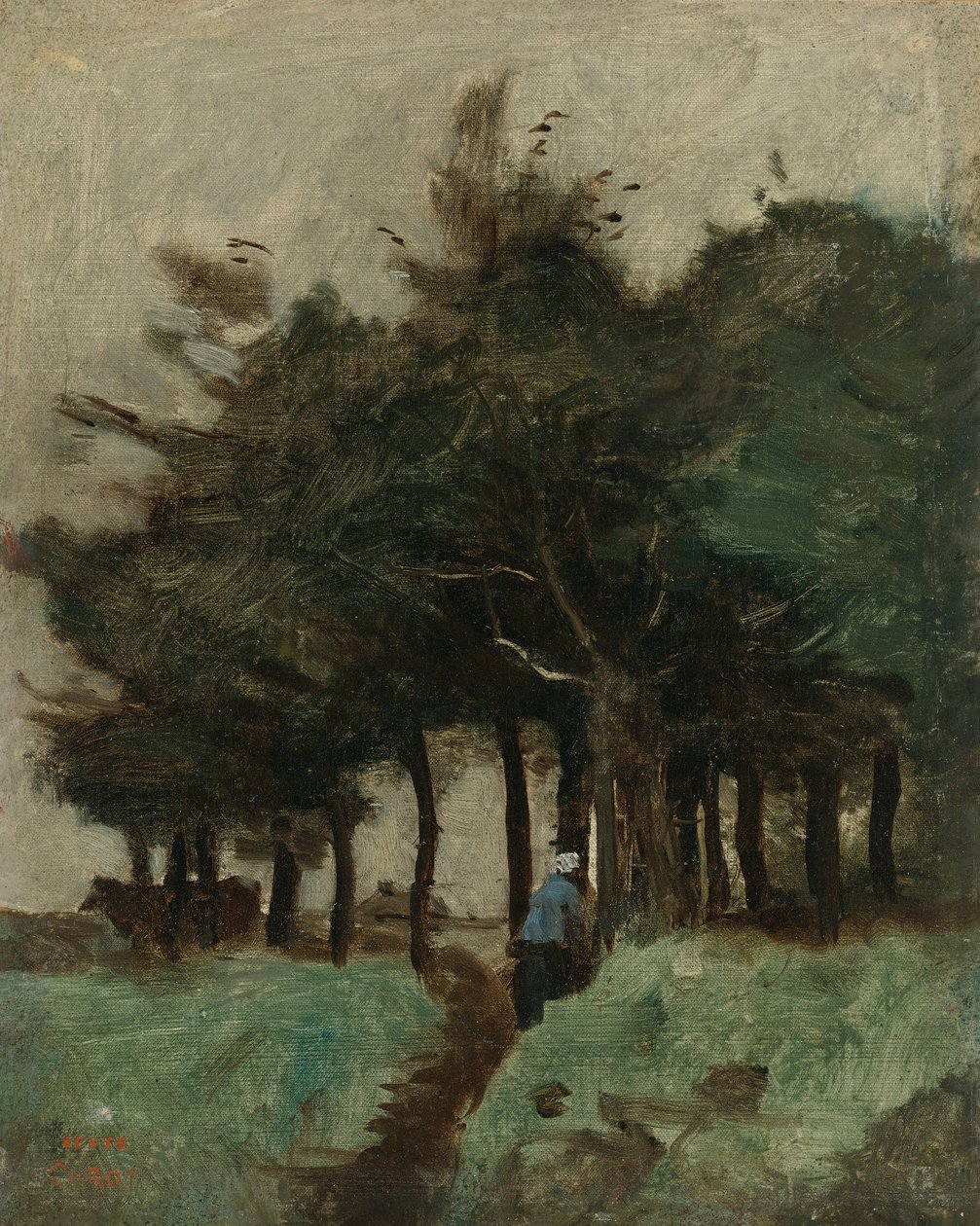 Boulogne-Sur-Mer, sentier creux dominé par les arbres av Jean Baptiste Camille Corot