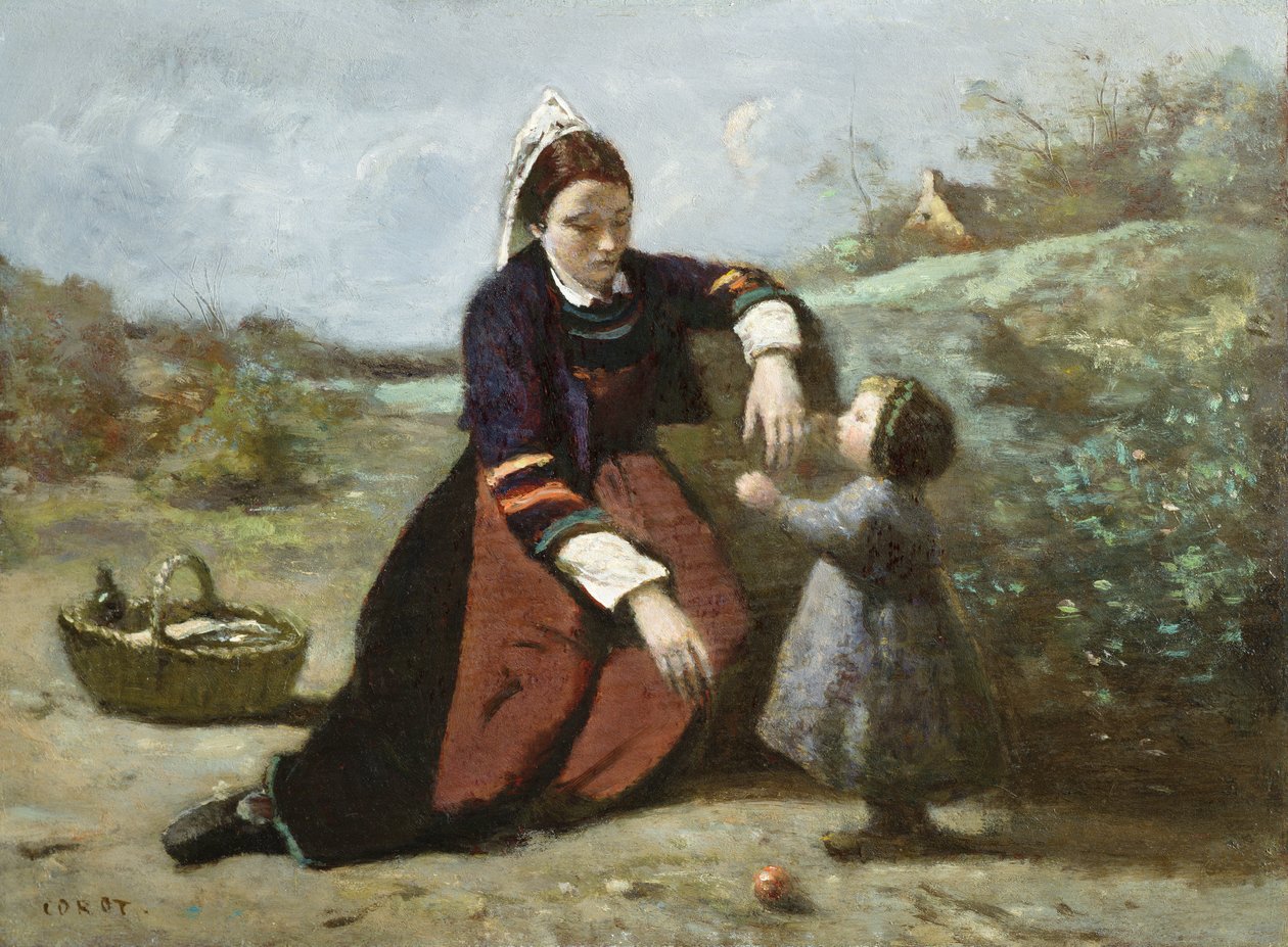 Bretonisk kvinna och hennes lilla flicka, 1855-65 av Jean Baptiste Camille Corot