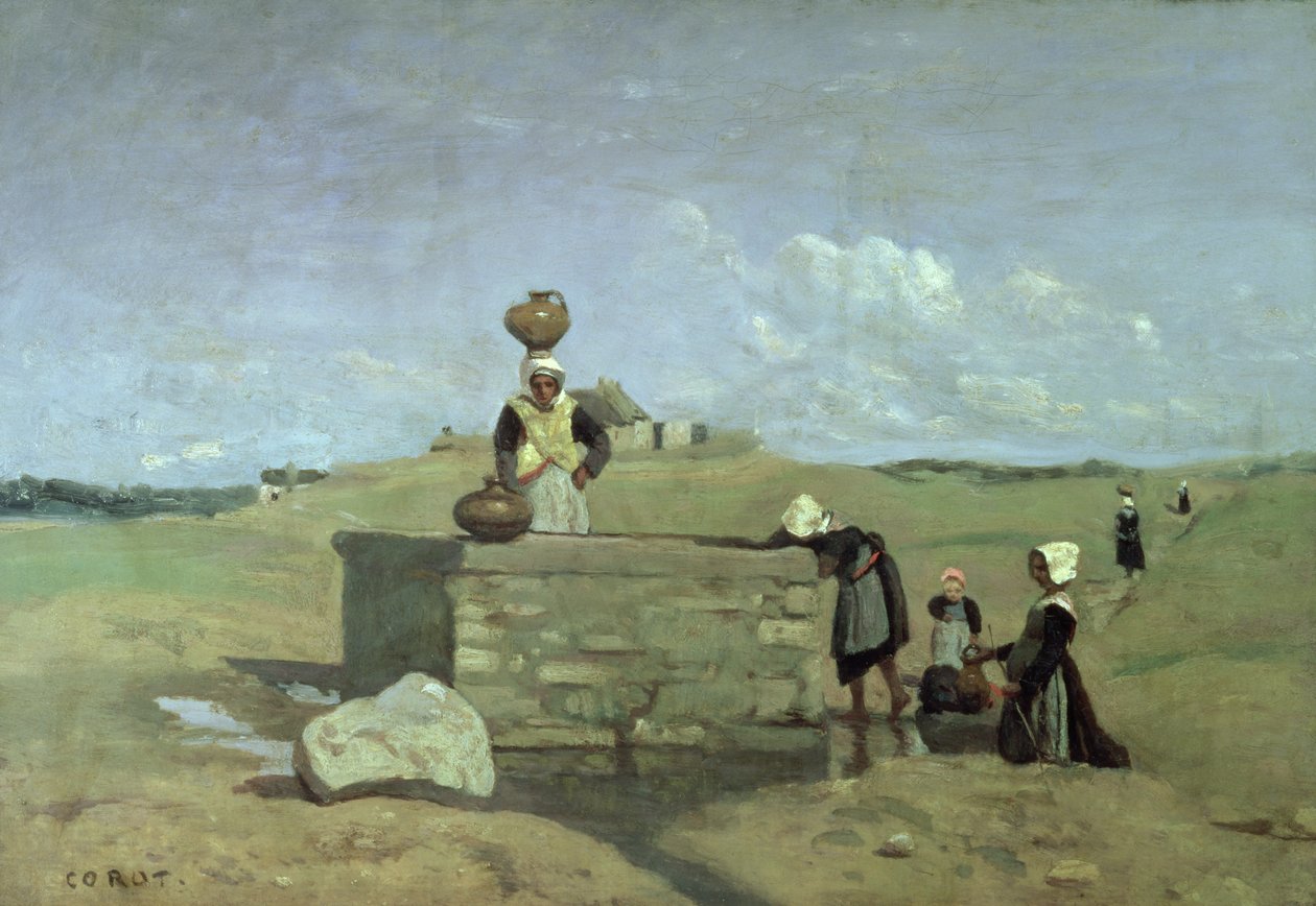 Bretonska kvinnor vid brunnen nära Batz, ca 1842 av Jean Baptiste Camille Corot