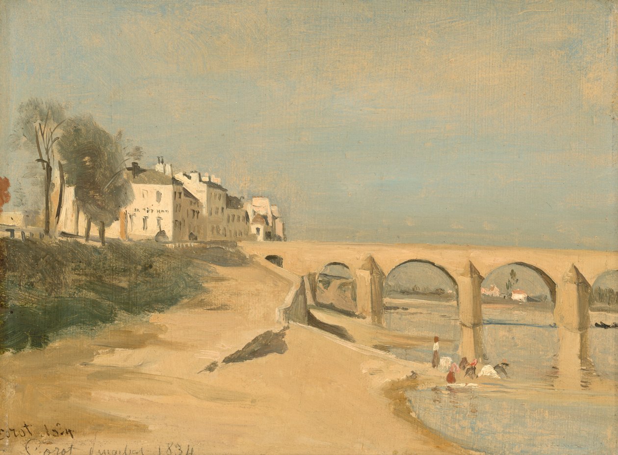 Bridge on the Saône River at Mâcon av Jean Baptiste Camille Corot