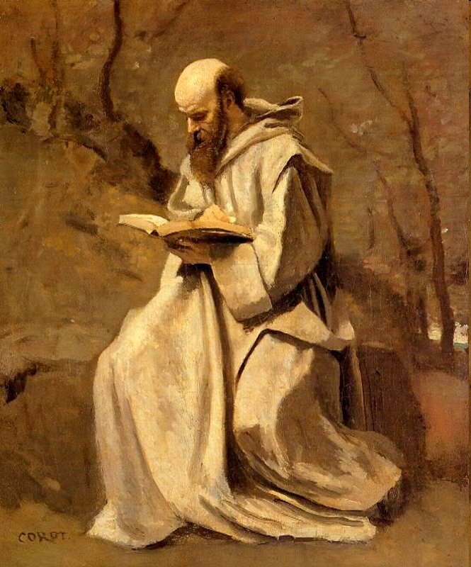 Corot Monk Reading Book  av Jean Baptiste Camille Corot