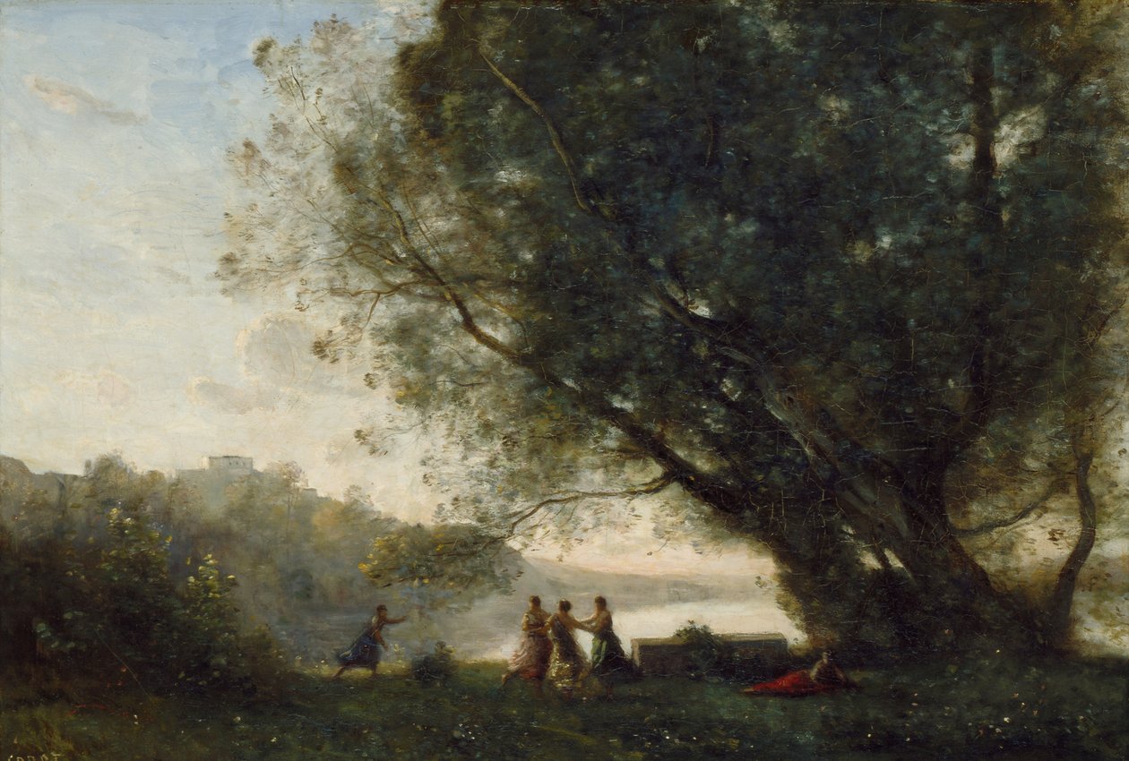 Dans under träden vid sjökanten, 1865-70 av Jean Baptiste Camille Corot