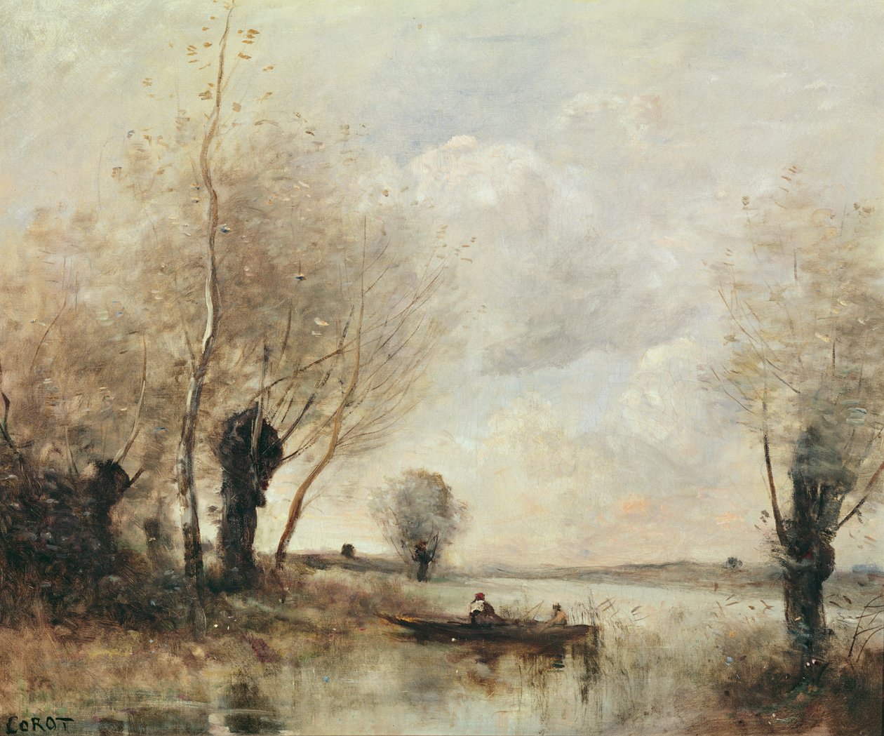 Fiskare förtöjde vid en bank av Jean Baptiste Camille Corot