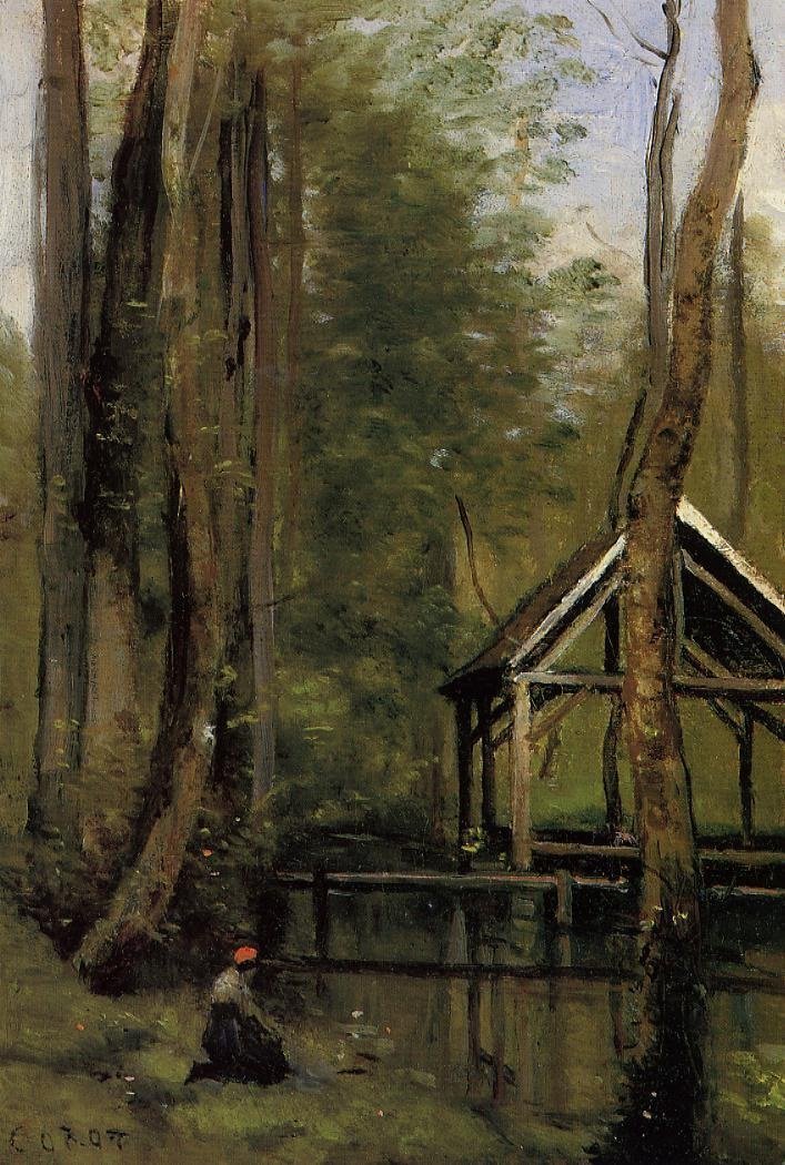 Fishing Shed at Mathois near Gournay en Bray av Jean Baptiste Camille Corot