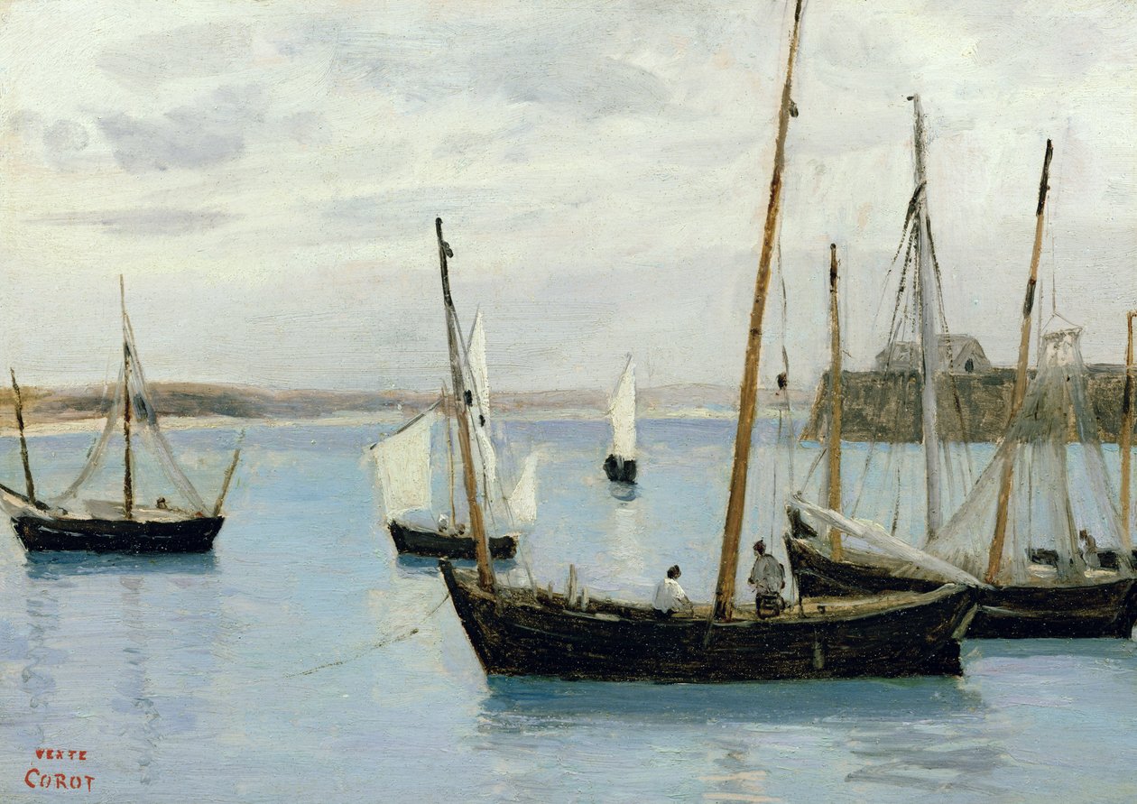 Granville, fiskebåtar, ca 1860 av Jean Baptiste Camille Corot