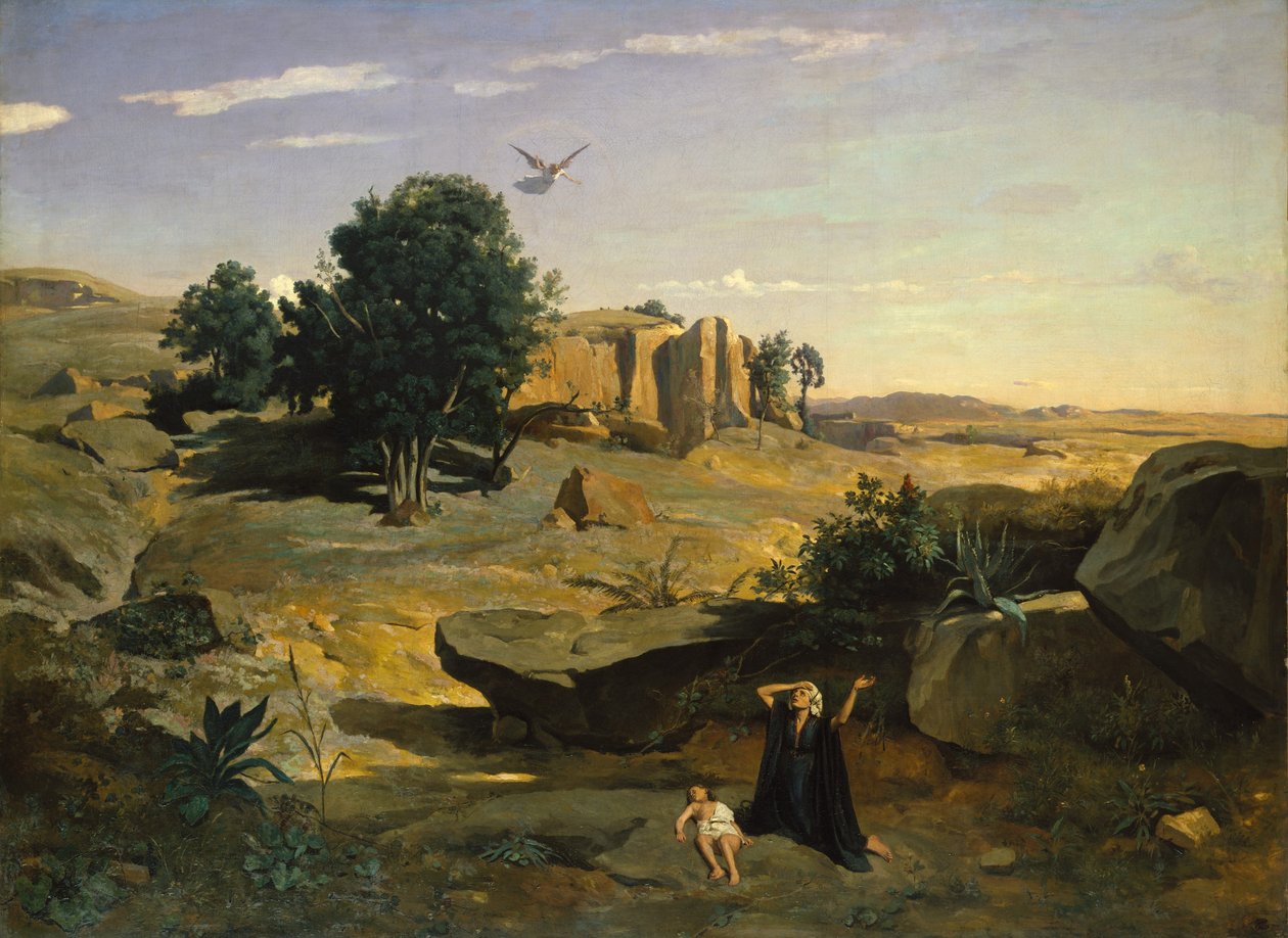 Hagar in der Wildnis av Jean Baptiste Camille Corot