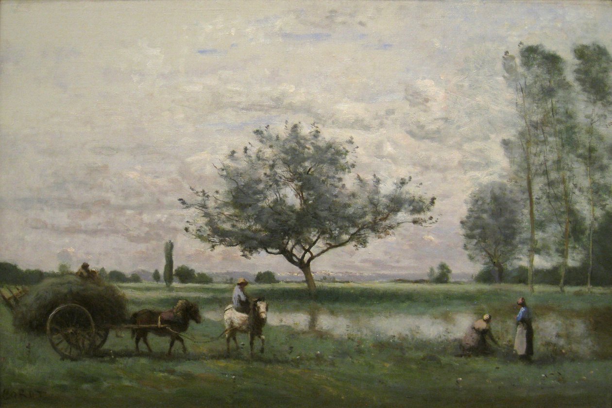 Hay Cart along a River av Jean Baptiste Camille Corot