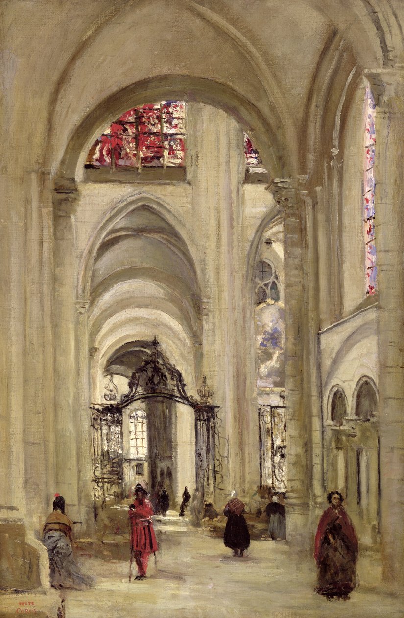 Interiör av katedralen St. Etienne, Sens, c.1874 av Jean Baptiste Camille Corot