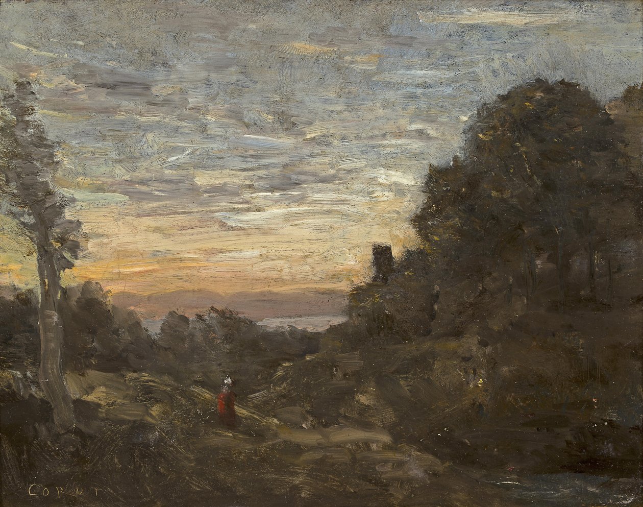 La tour dans les arbres  av Jean Baptiste Camille Corot