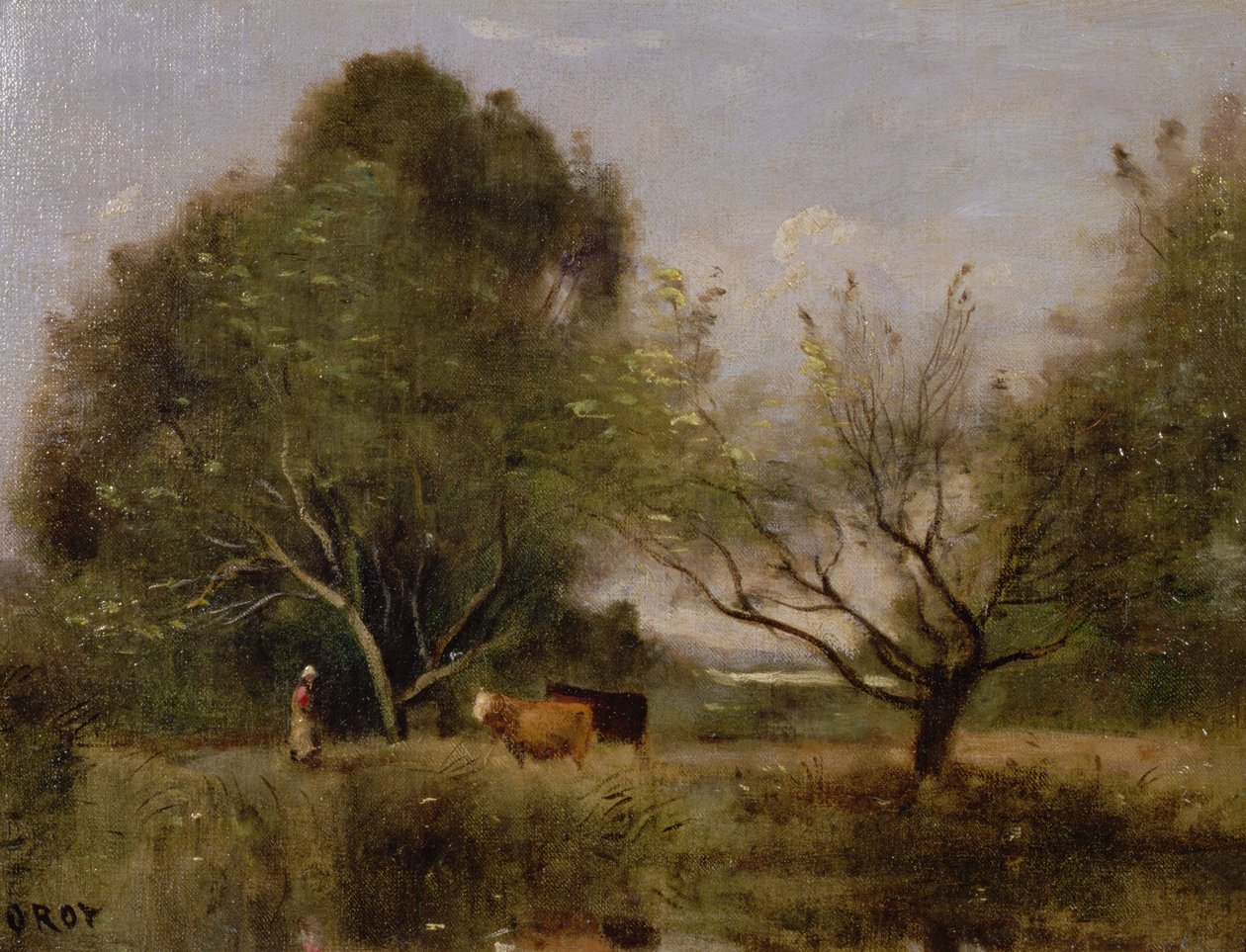 Landskap med boskap av Jean Baptiste Camille Corot