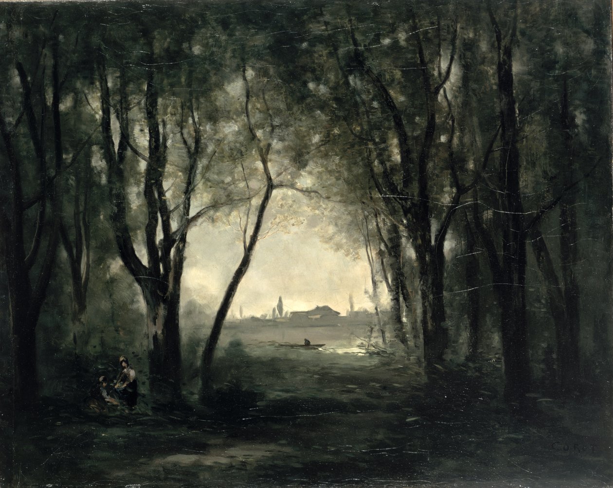 Landskap med sjö, 1860-73 av Jean Baptiste Camille Corot