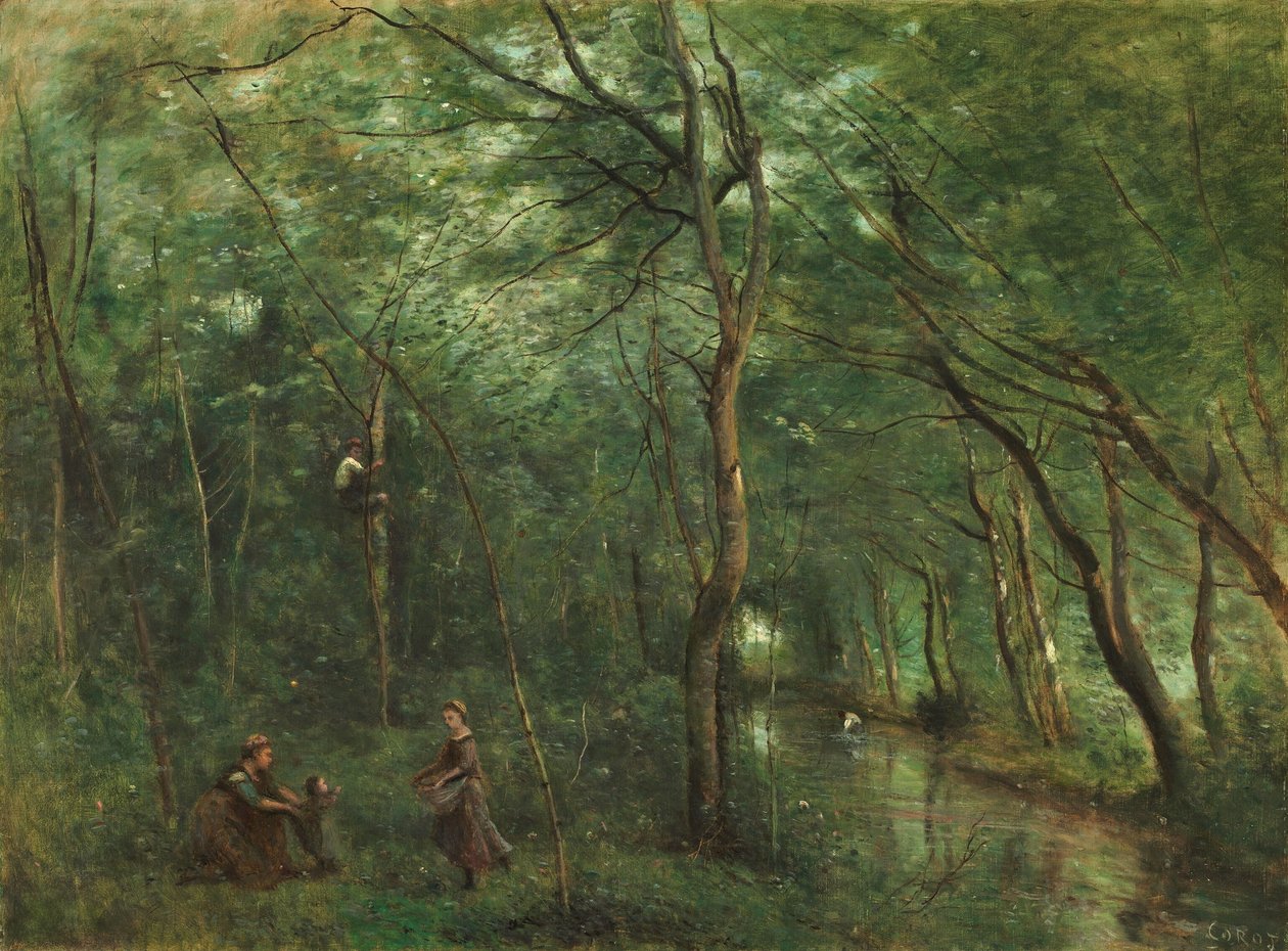 Languille ramasseurs   av Jean Baptiste Camille Corot