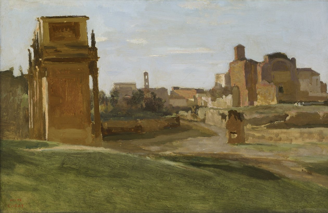 Larc de Constantin et le forum av Jean Baptiste Camille Corot
