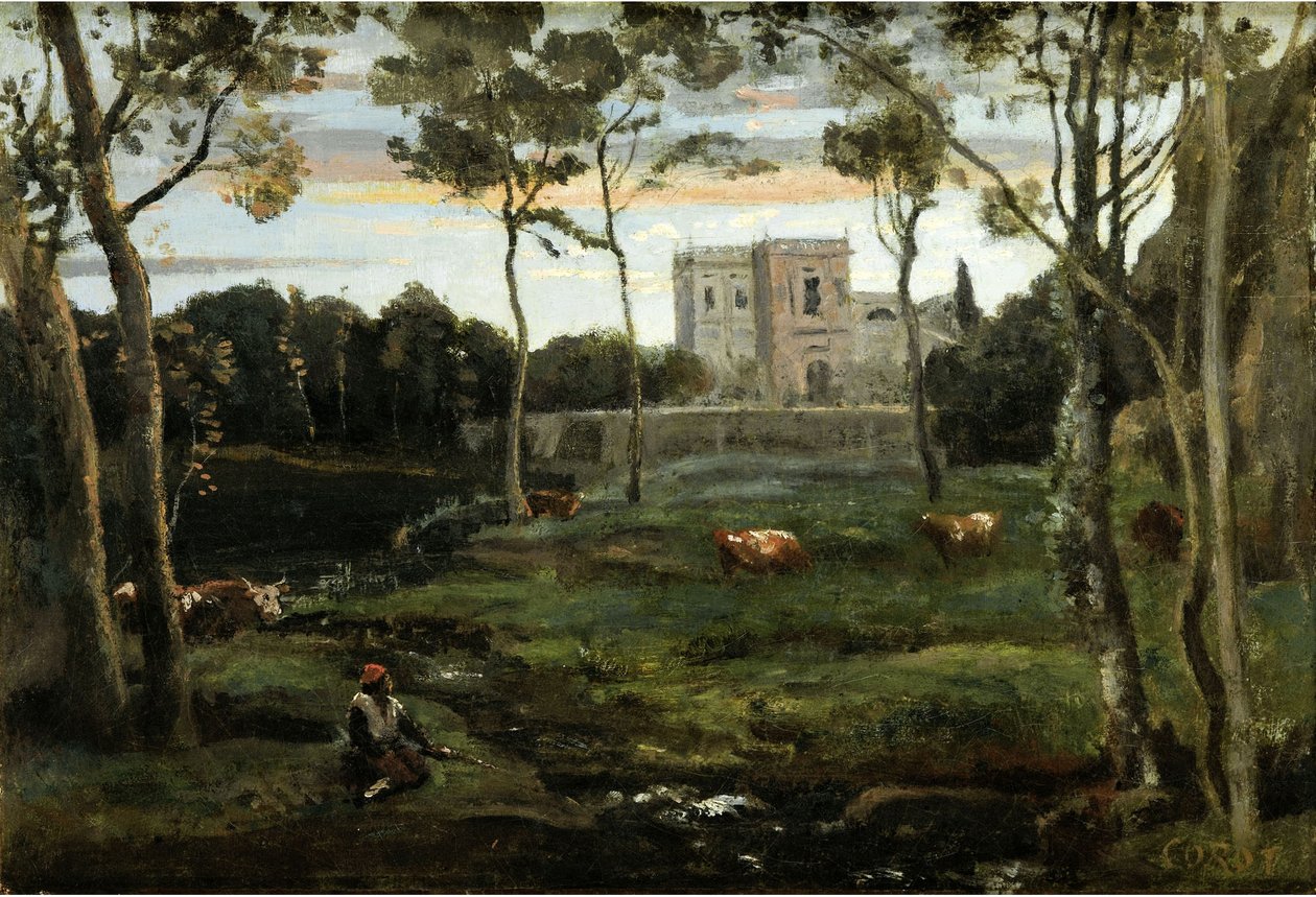 Le parc de la Villa Doria-Pamphili, Rome av Jean Baptiste Camille Corot