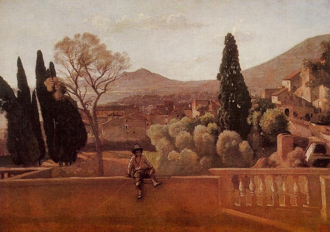 Les Jardins de la villa dEste à Tivoli av Jean Baptiste Camille Corot