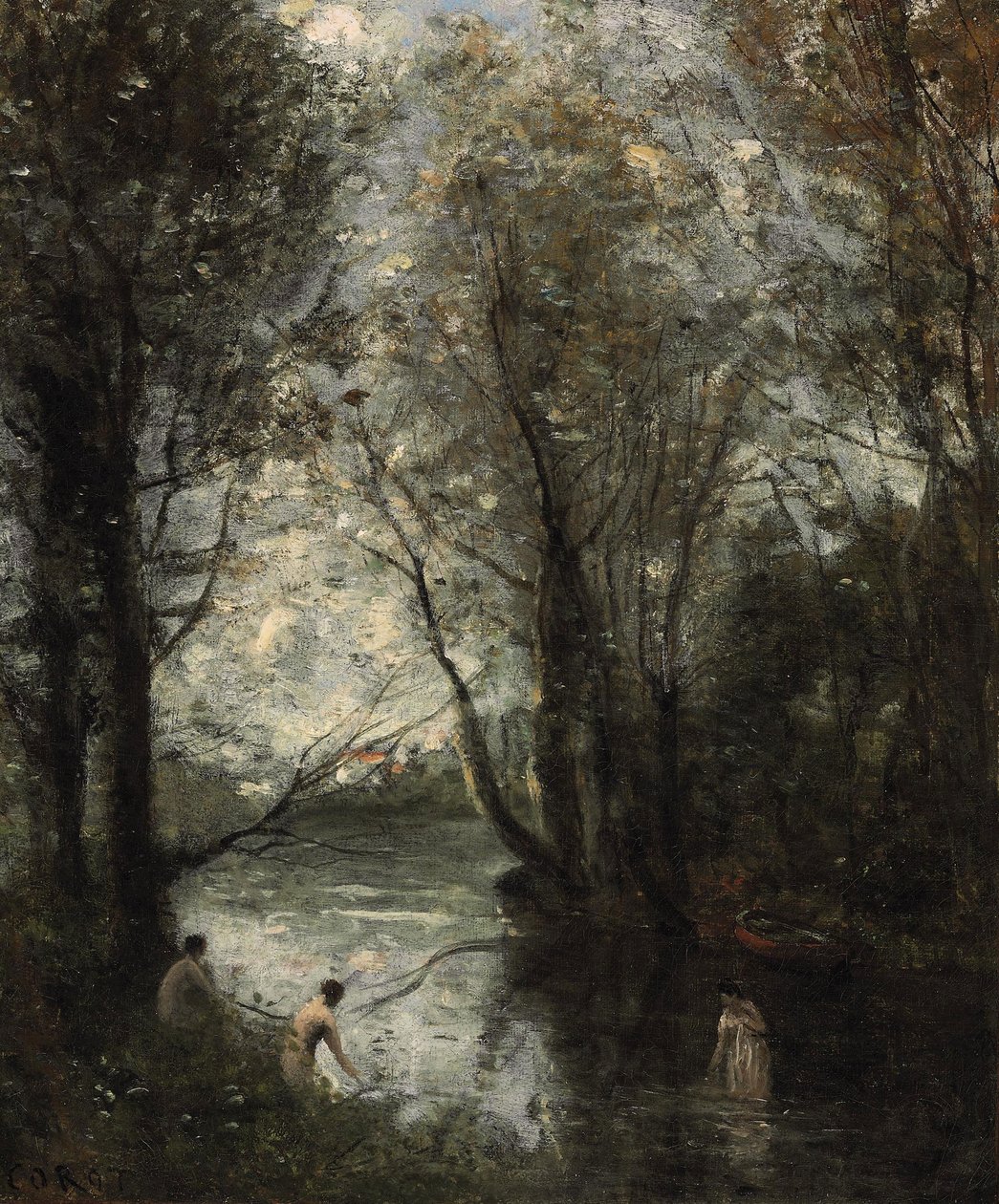 Les trois baigneuses  av Jean Baptiste Camille Corot