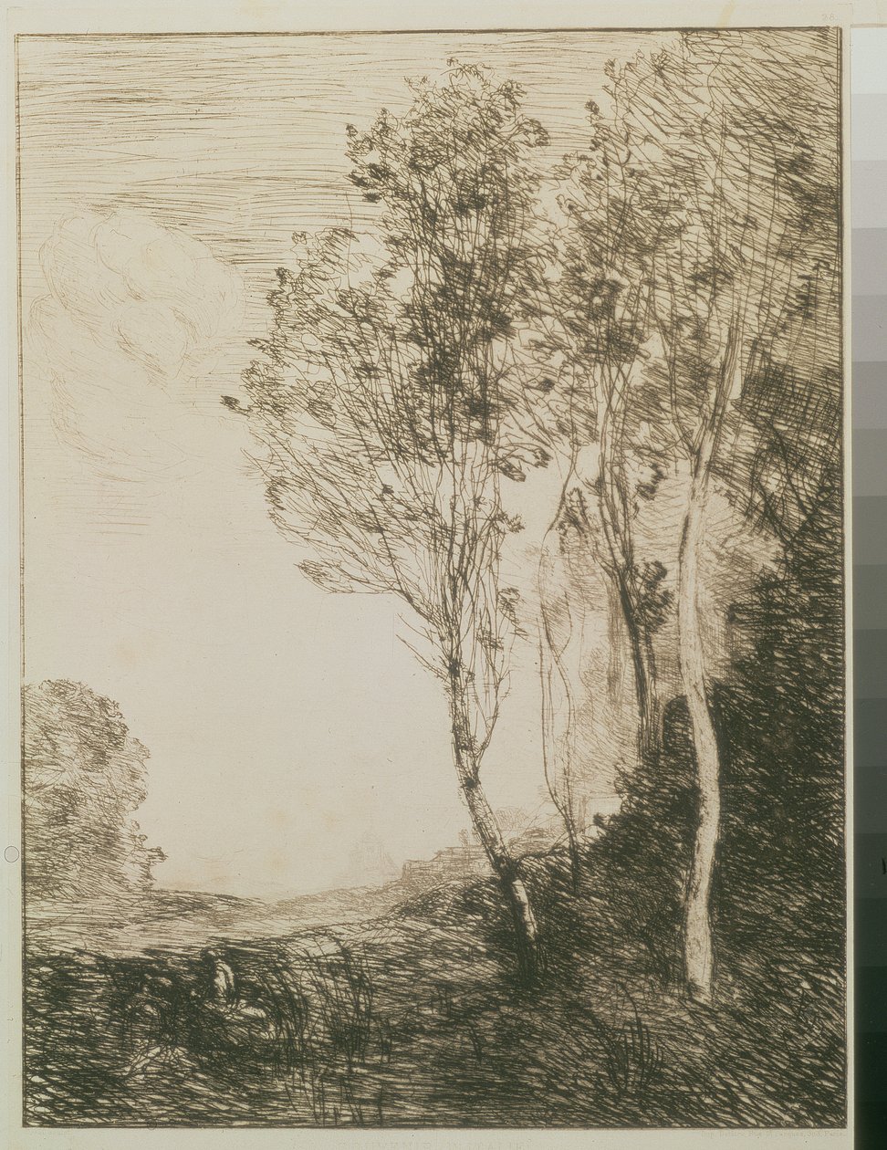 Minne av Italien, 1863 (torrnål) av Jean Baptiste Camille Corot