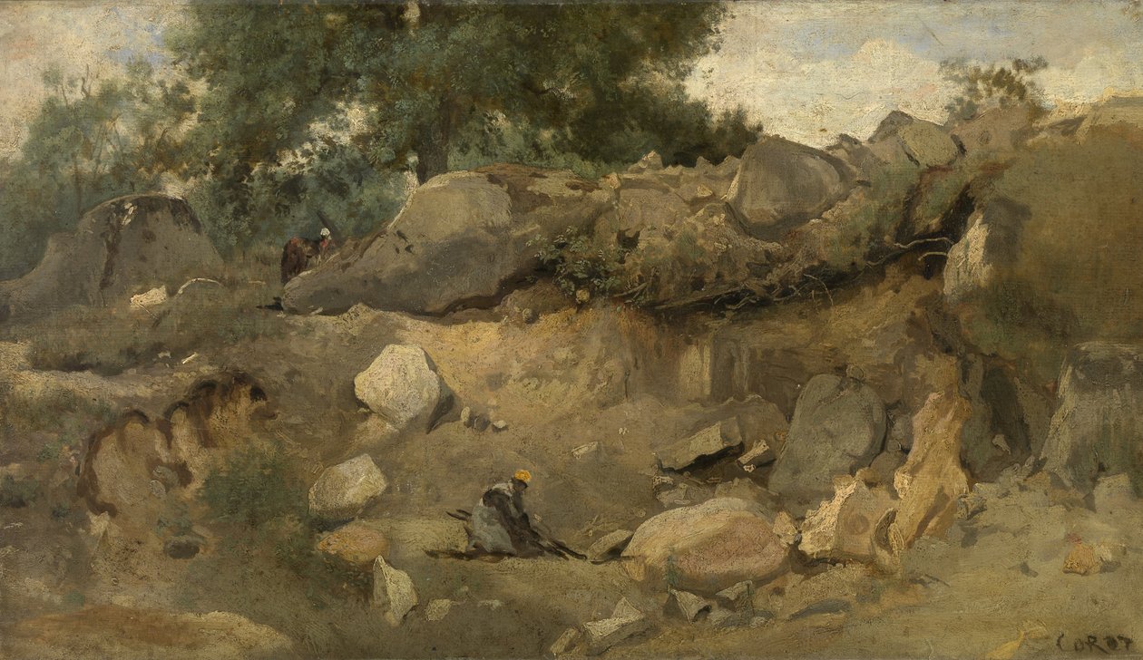 Mine de pierres Chaise-Marie à Fontainebleau   av Jean Baptiste Camille Corot