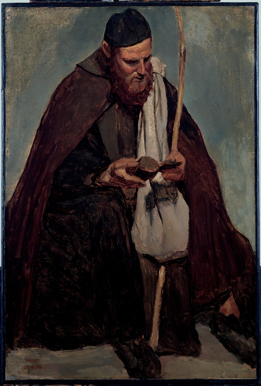 Italiensk munk som sitter och läser av Jean Baptiste Camille Corot