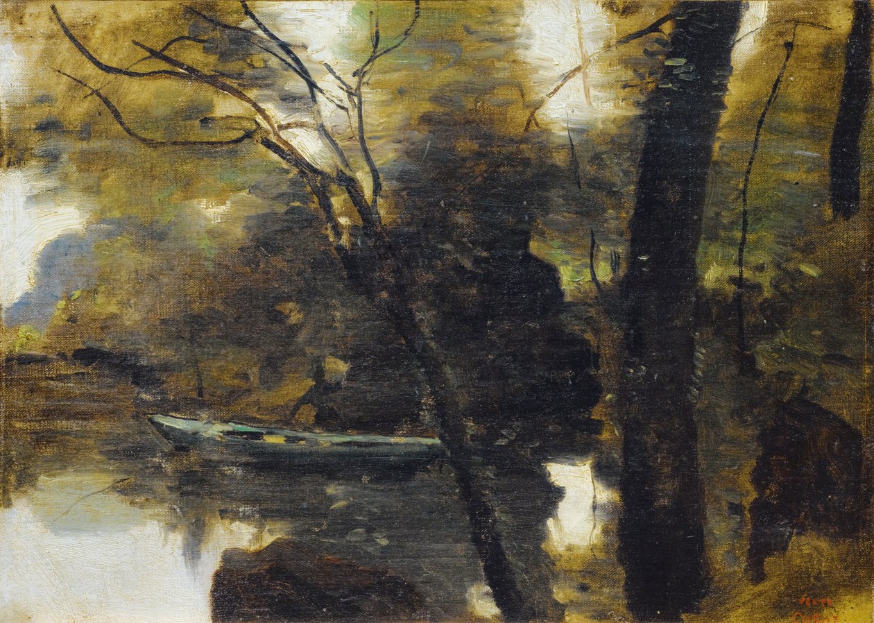 Noisy-le-grand, liten båt vid floden av Jean Baptiste Camille Corot