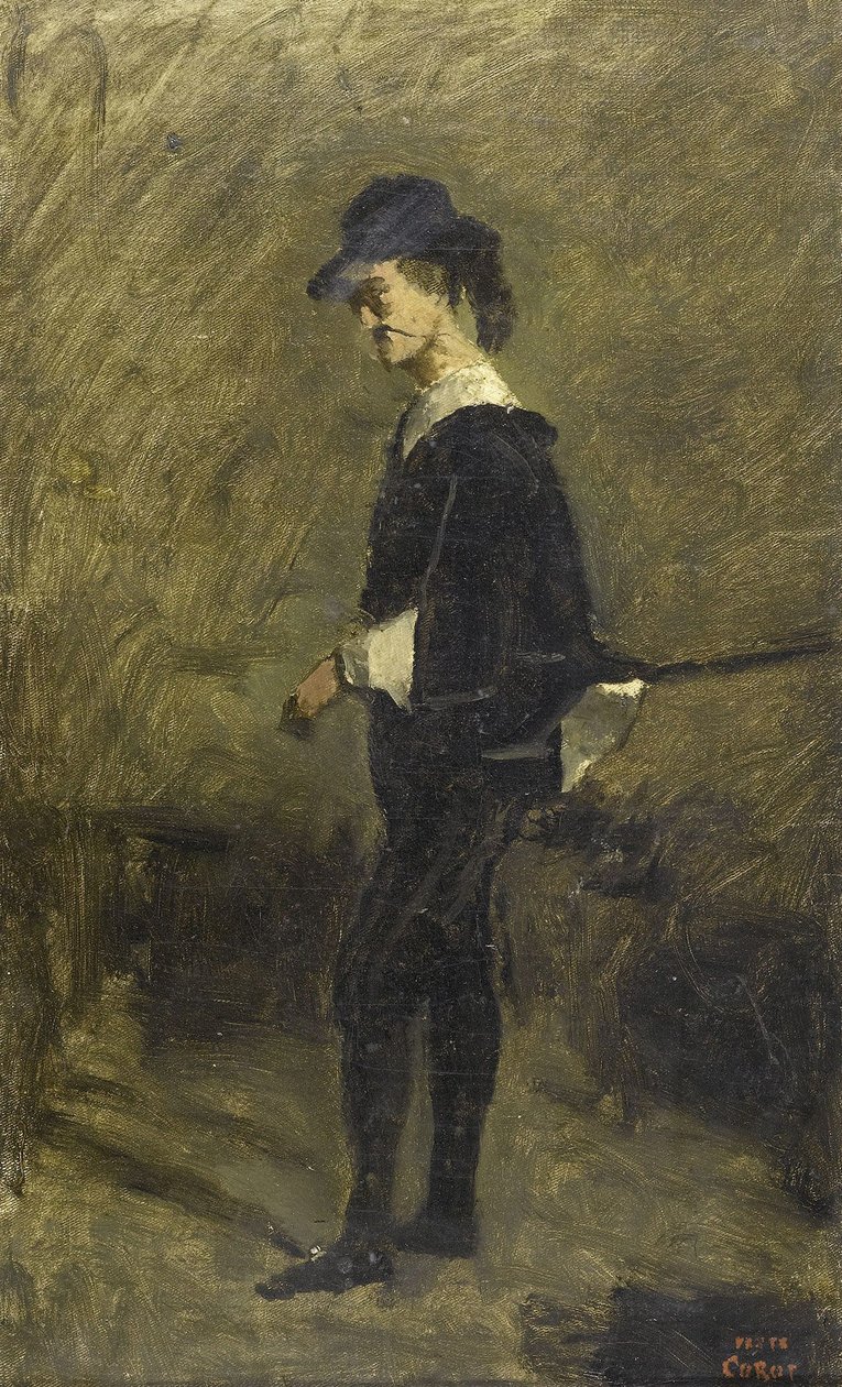 Portrait de M. Bigour dArras en costume de Hamlet av Jean Baptiste Camille Corot