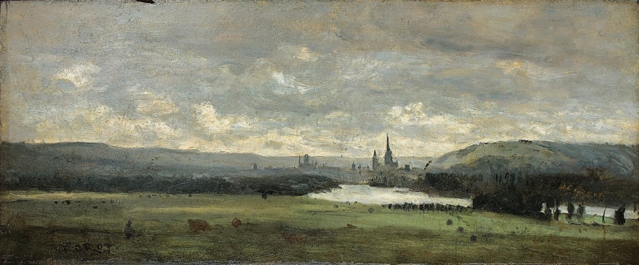 Rouen, une vue panoramique de la Seine au premier plan av Jean Baptiste Camille Corot